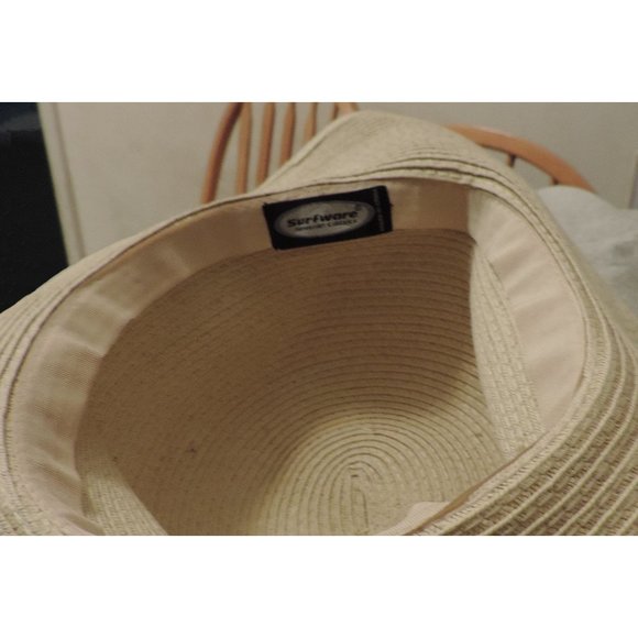 New Surfware Hawaiian Classics woven cotton wide brim straw sun hat w/ ribbon - Picture 4 of 4